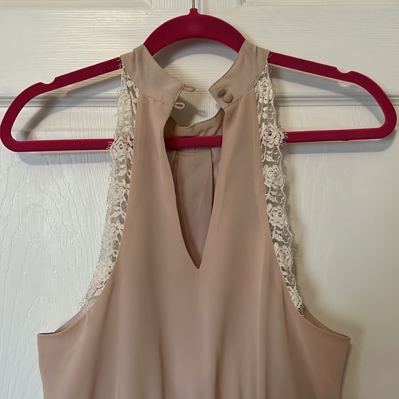 Nude Pink Sleeveless High Neckline Dress with Lace Detail - Picture 2 of 2